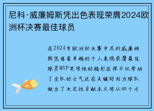 尼科·威廉姆斯凭出色表现荣膺2024欧洲杯决赛最佳球员